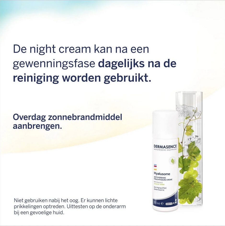 Gebruik nightcream: kan na een gewenningsfase dagelijks na de reiniging worden gebruikt