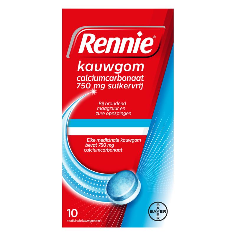 Rennie Calciumcarbonaat Kauwgom Suikervrij 750mg
