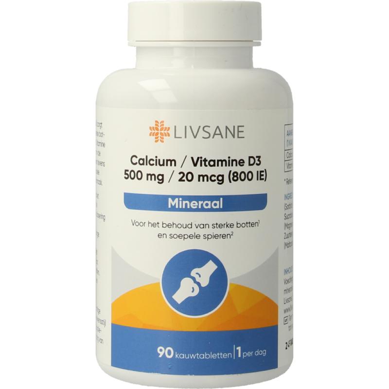 Calcium/Vitamine D3 Livsane Kauwtablet 500mg/800ie
