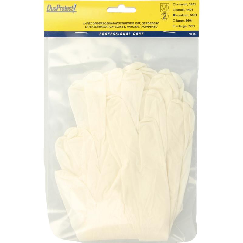 Duoprotect Onderz Handschoen Latex Gep Wit Medium