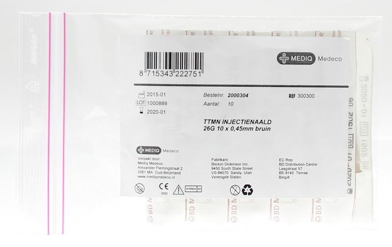 Ttmn Inj Naald 26g 0,45x10mm G V Aanprik Insuflon