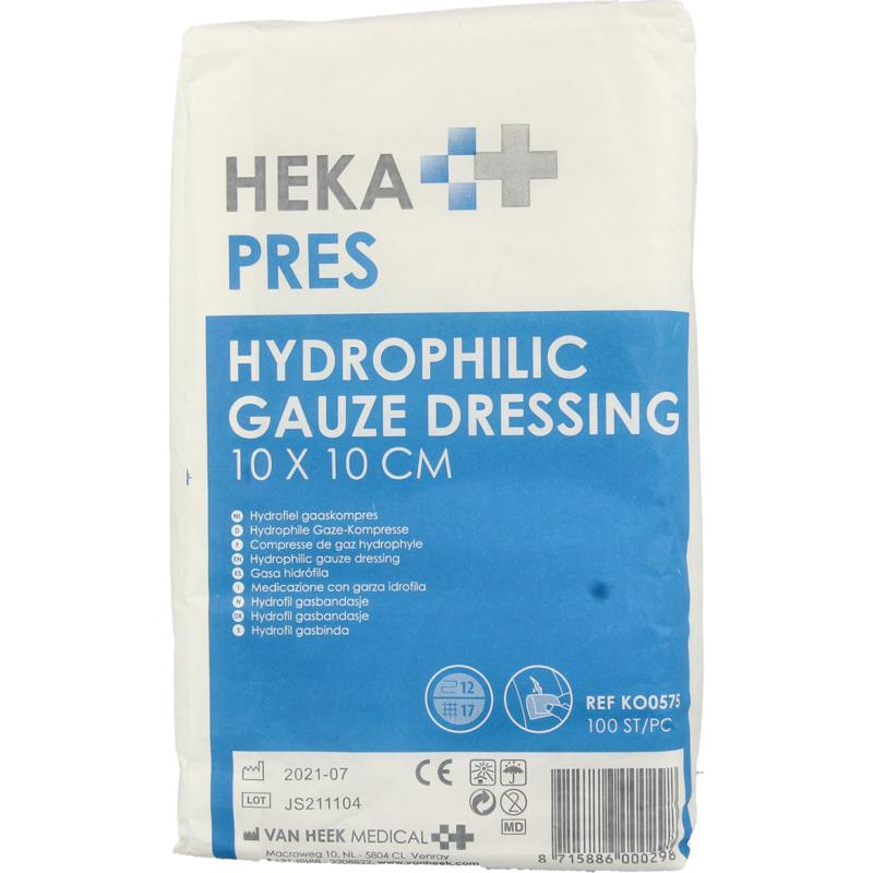 Hekapres Hydrof Gaaskompr 10x10cm 12lagen In Zak