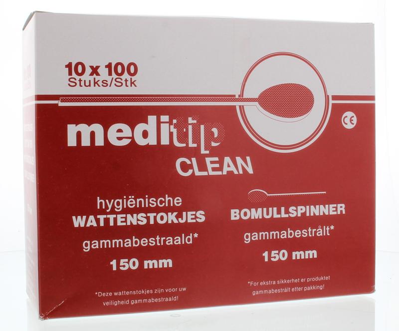 Meditip Clean Wattenstok Hout 15cm Tip 4mm Steriel