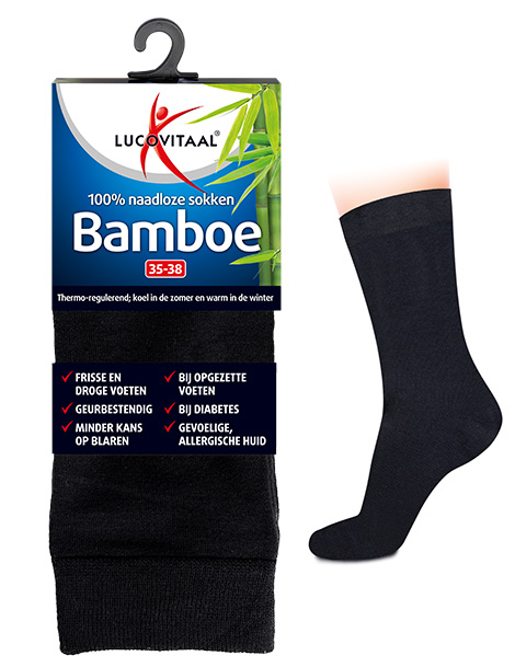 Bamboe Sok Lang Zwart Maat 43-46