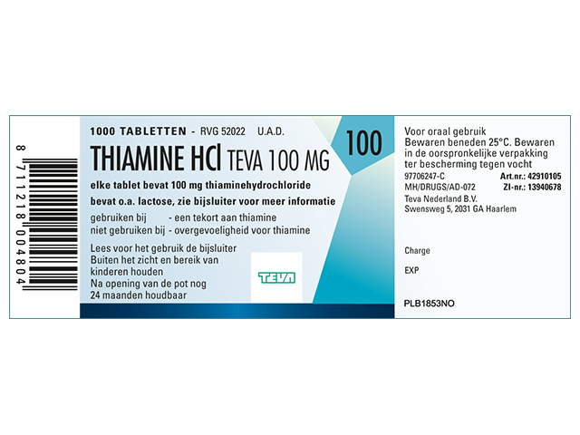 Thiamine Hcl Teva Tablet 100mg