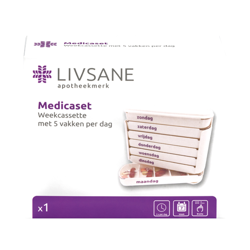 Medicaset Livsane Medicijnbox Wit 5vaks Braille