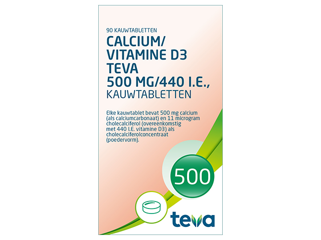 Calcium/Vitamine D3 Teva Kauwtablet  500mg/440ie
