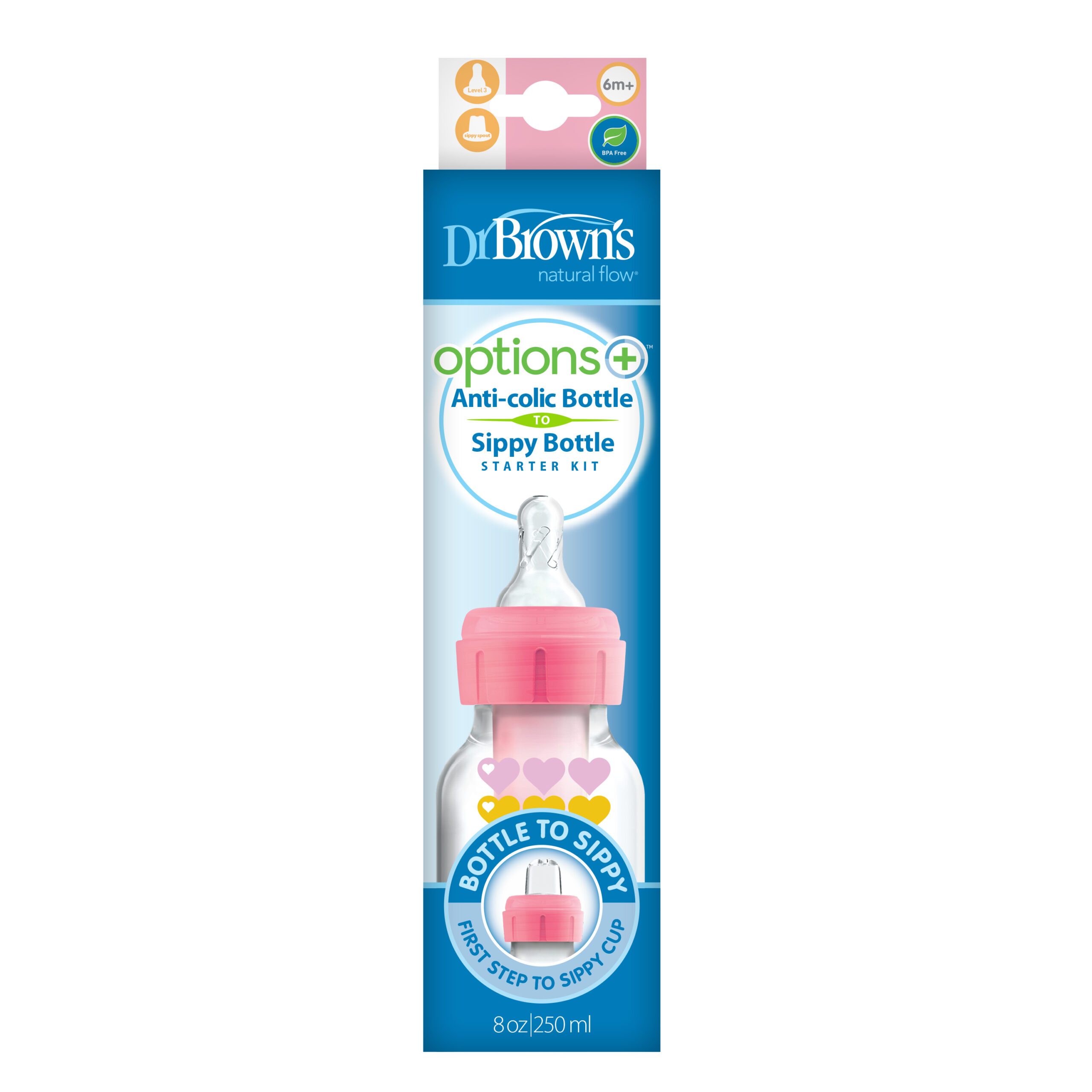 Dr Brown'S Options+ Overgangsfles Smalle Hals Roze 250 ml