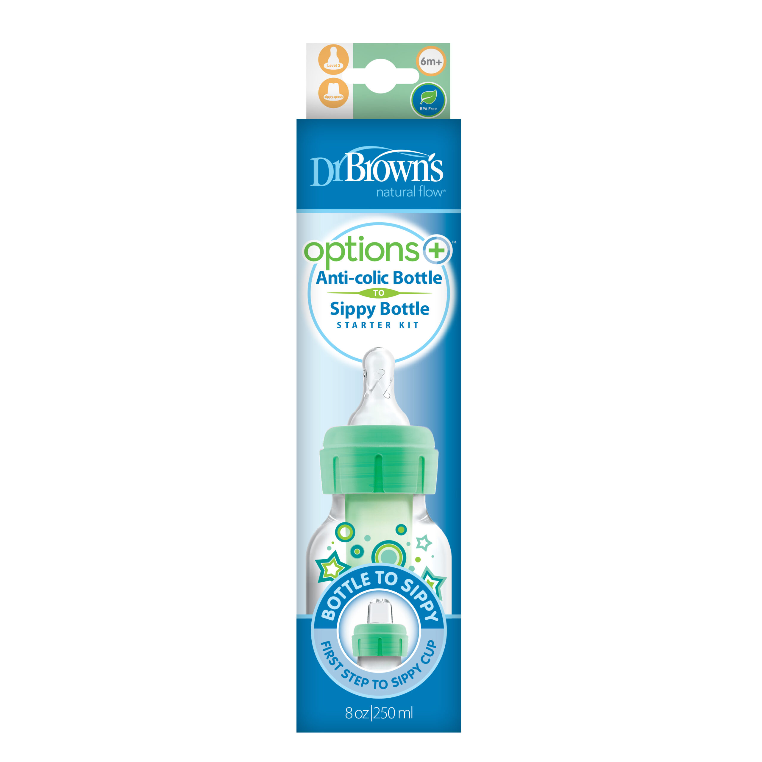 Dr Brown'S Options+ Overgangsfles Smalle Hals Groen 250 ml